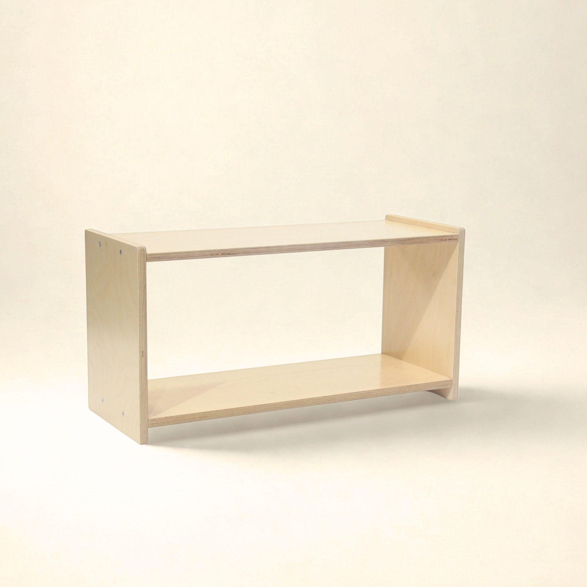 Low Wooden montessori shelves for babies infants toldders and children.  Proudly made in america