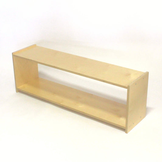Low and wide wooden montessori shelf for infants and toddlers