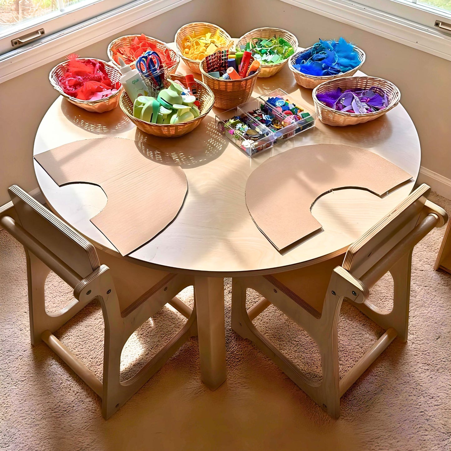 36 inch round table with preschool chairs for montessori home school