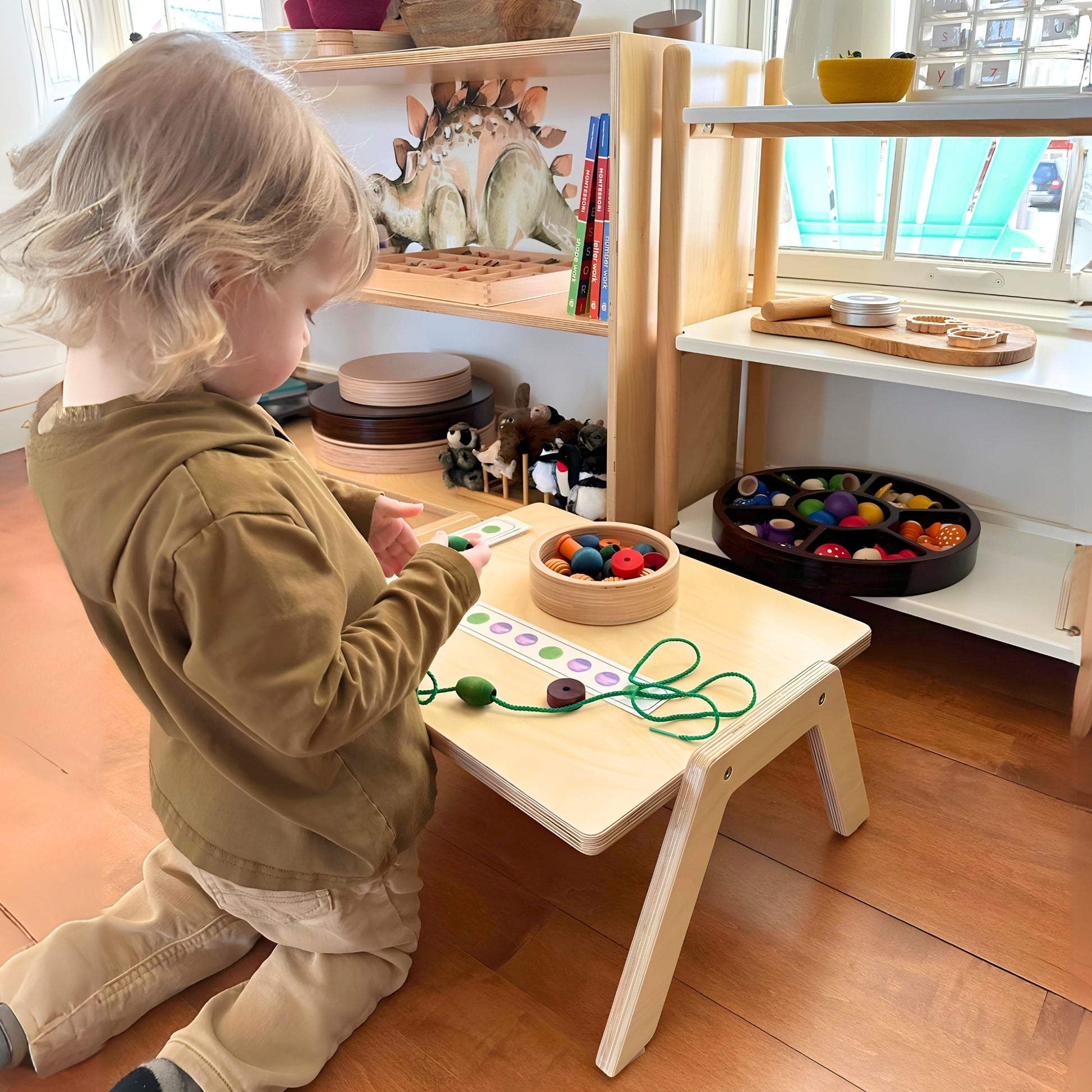 chowki table as a montessori workspace for montessori preschools and homeschool