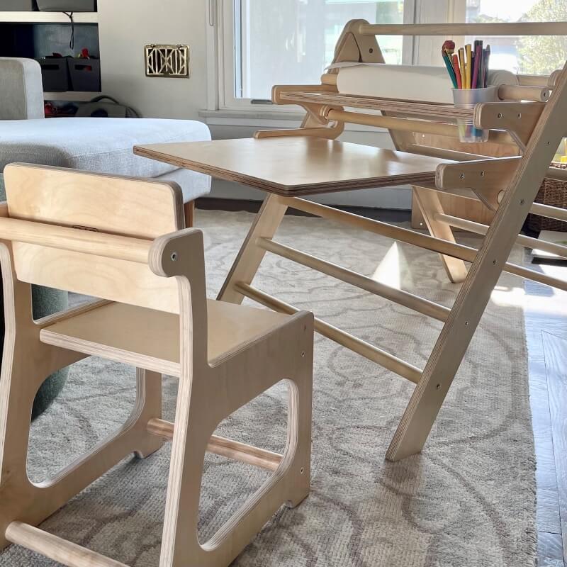 Preschool chair at a pikler triangle desk