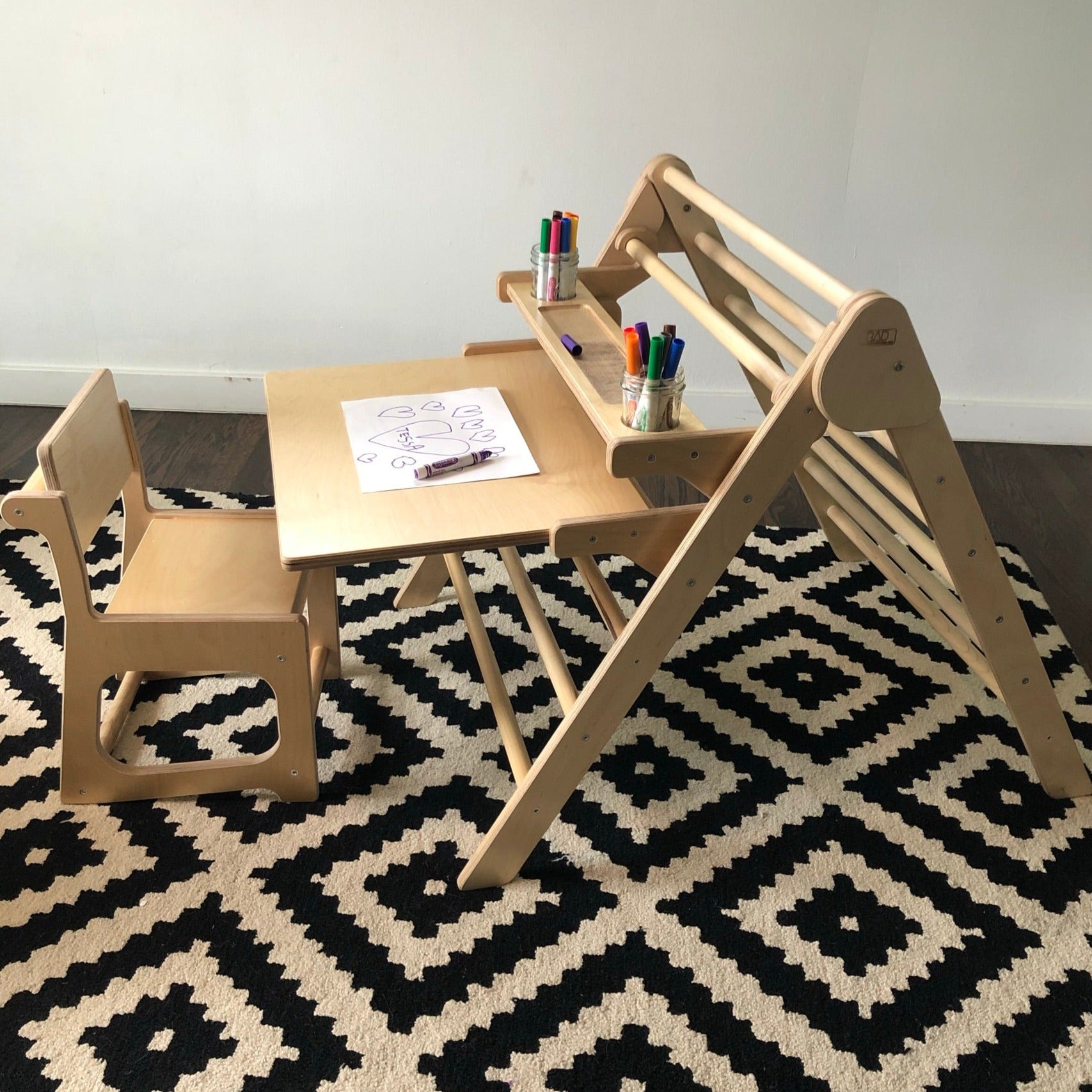 Pikler Triangle with montessori kids chair and desk