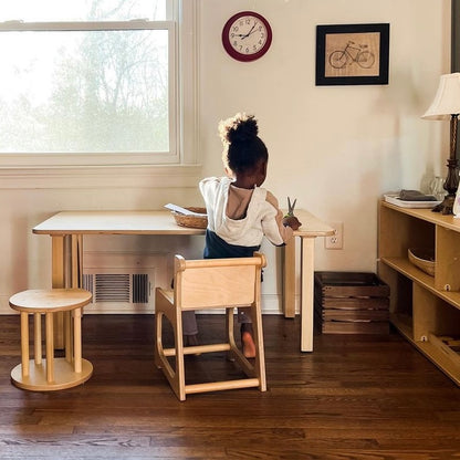 rectangle table in a homeschool classroom