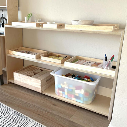 wooden toddler montessori shelf for shelf rotation