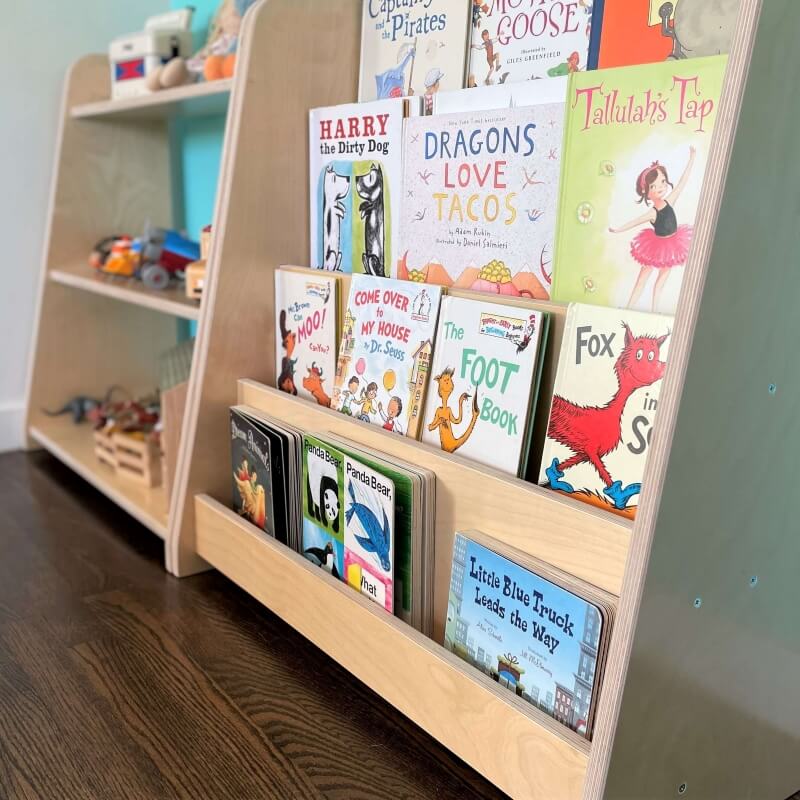 Montessori bookshelf closeup