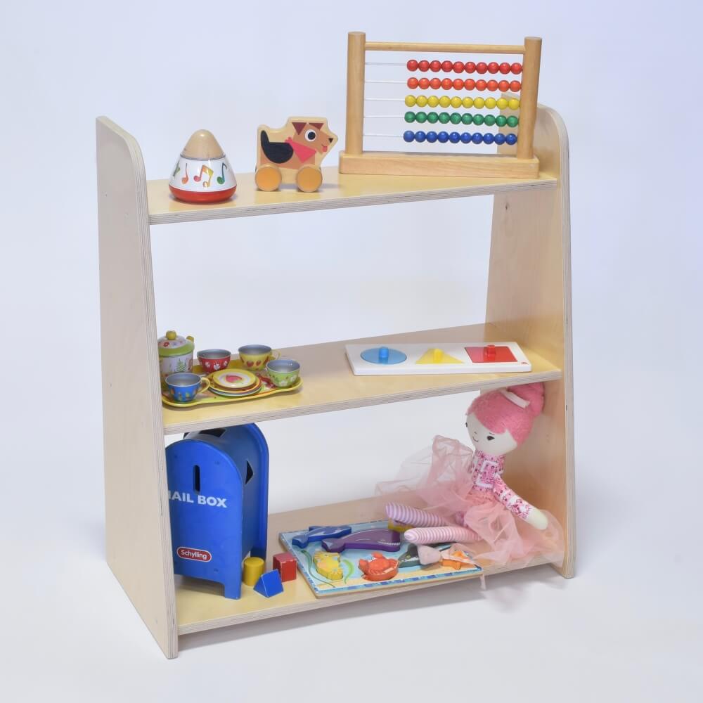 Toys on montessori toy shelf